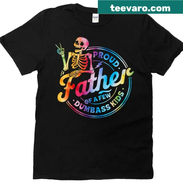 Skeleton-themed dad t-shirt with humorous text about kids