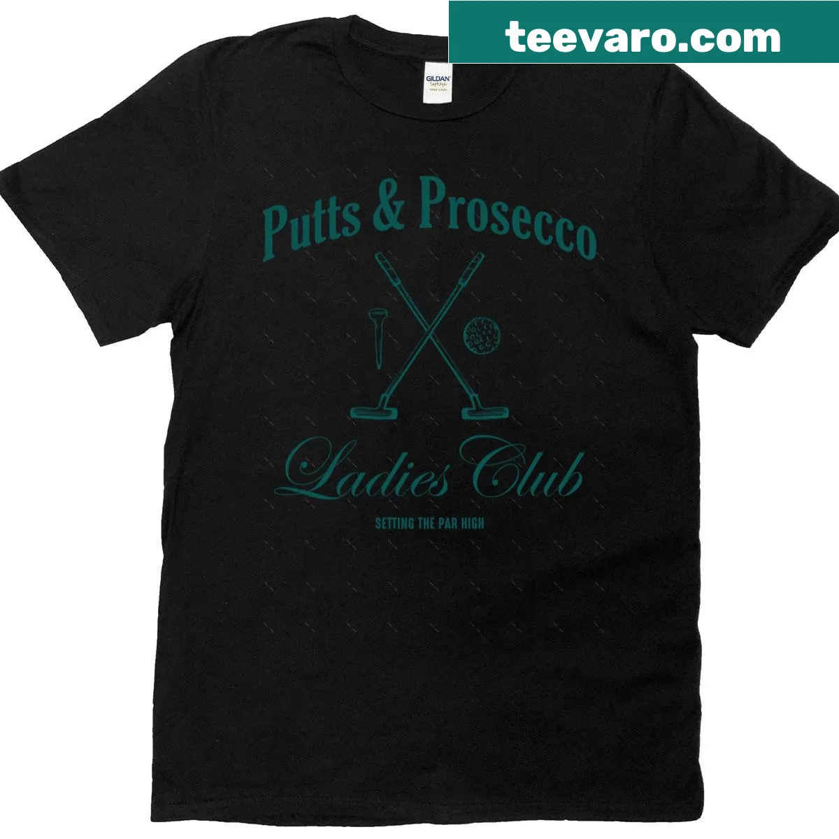 Oversized ladies T-shirt with 'Putts Amp Prosecco' slogan — on a men's t-shirt