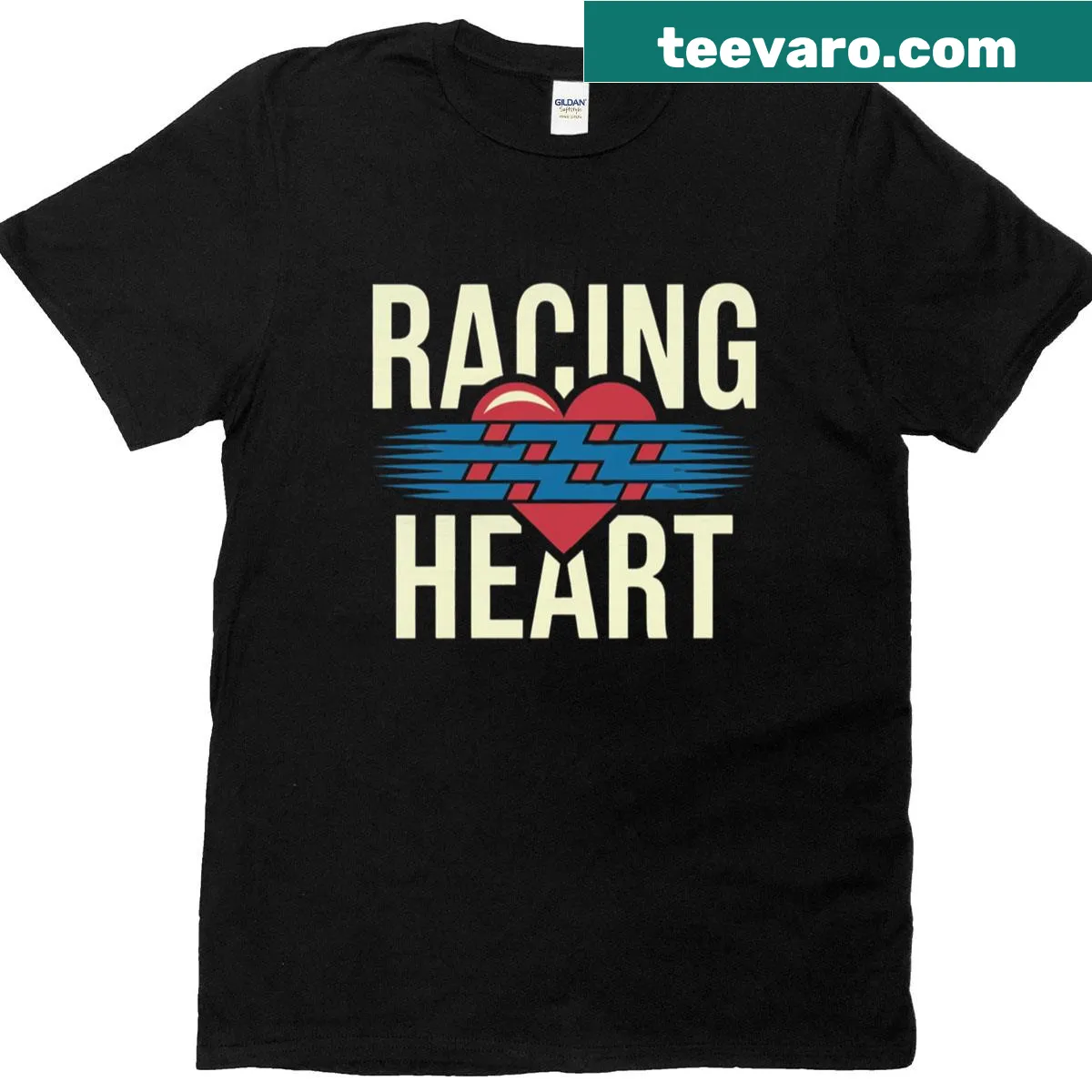 T-shirt with 'Racing Heart' motivational text — on a men's t-shirt