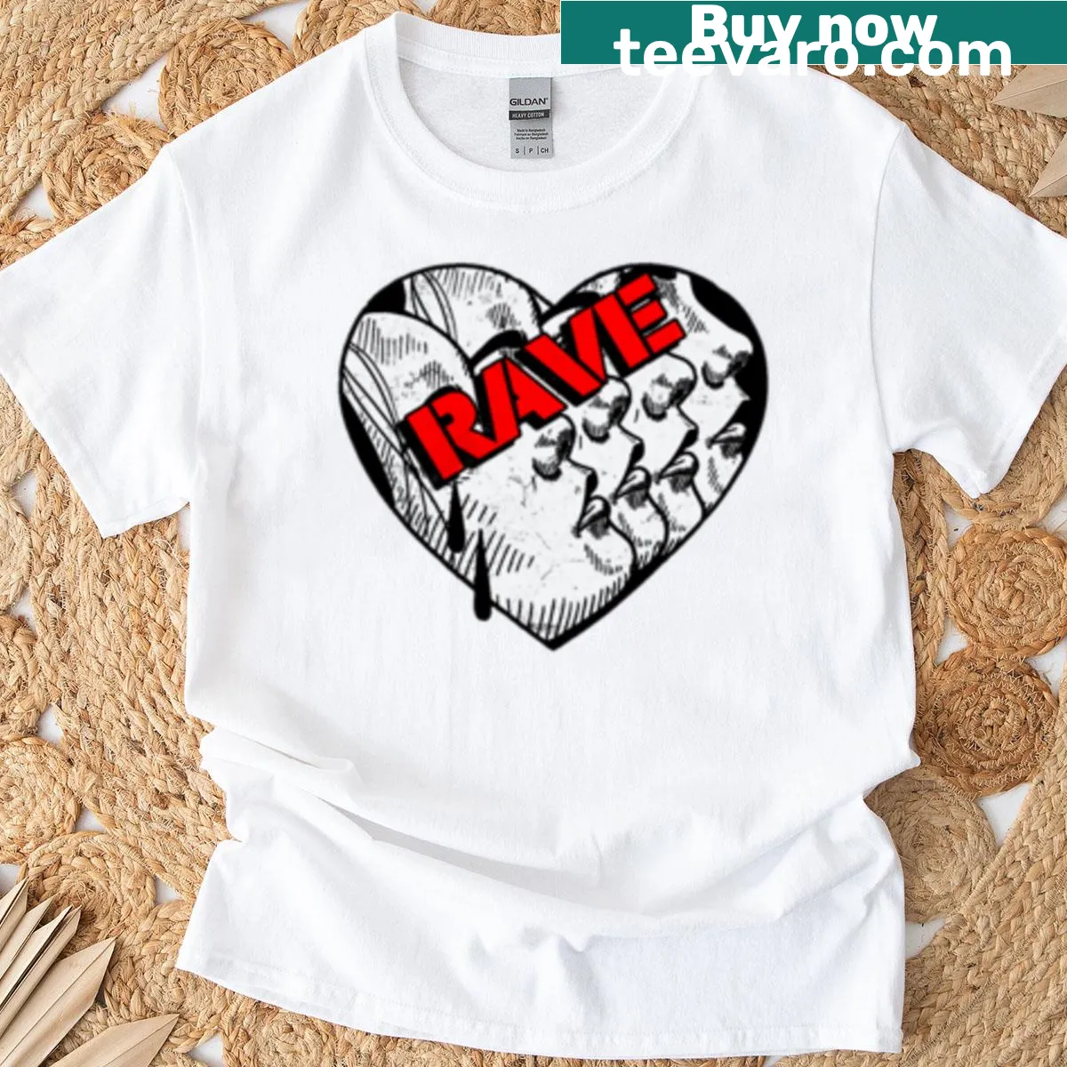 Rave-themed T-shirt with girls on repeat graphic — on a men's t-shirt