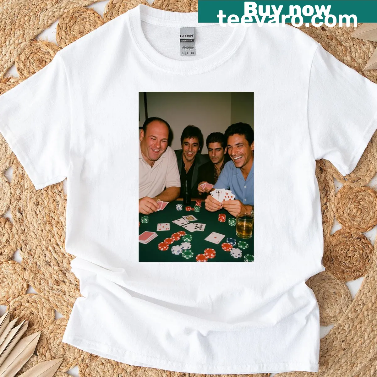Nostalgic t-shirt featuring humorous mafia-themed graphics — on a men's t-shirt