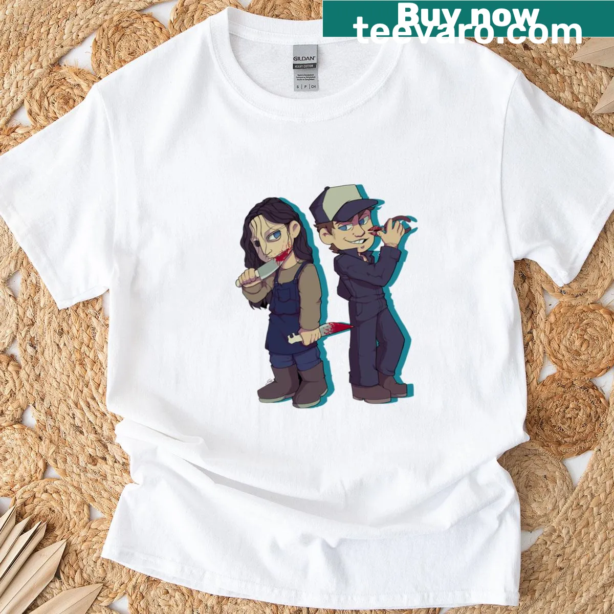 Cute T-shirt featuring playful illustrations for twins — on a men's t-shirt