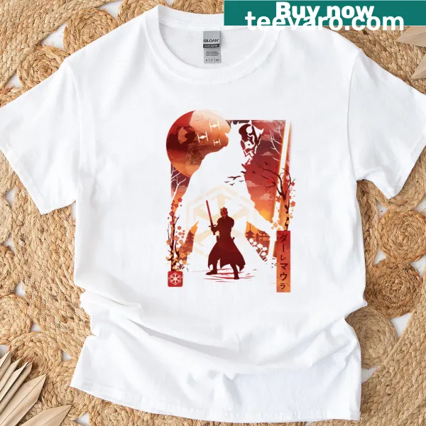 Illustration of a Sith Lord on a bold graphic T-shirt.