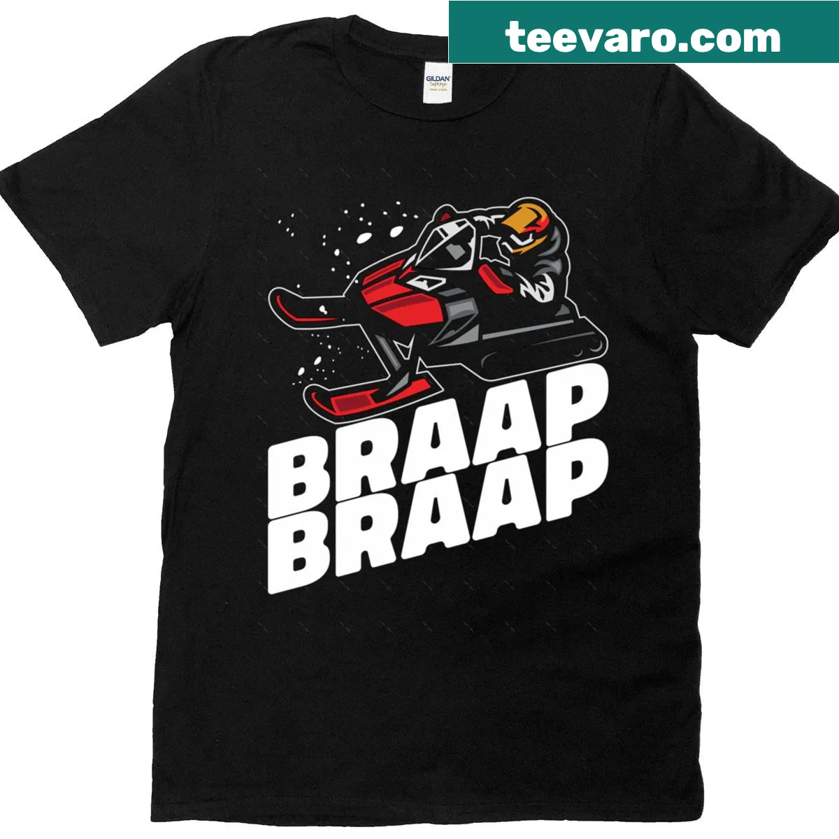 Dynamic snowmobile racing graphic with 'Braap Braap' on an oversized t-shirt — on a men's t-shirt