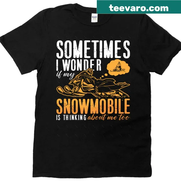 Whimsical oversized t-shirt with text about snowmobiling