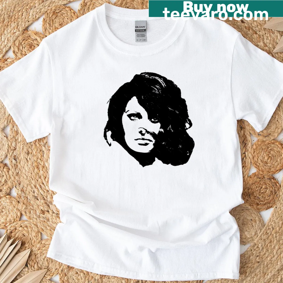 T-shirt featuring a tribute design for Sofia Loren — on a men's t-shirt