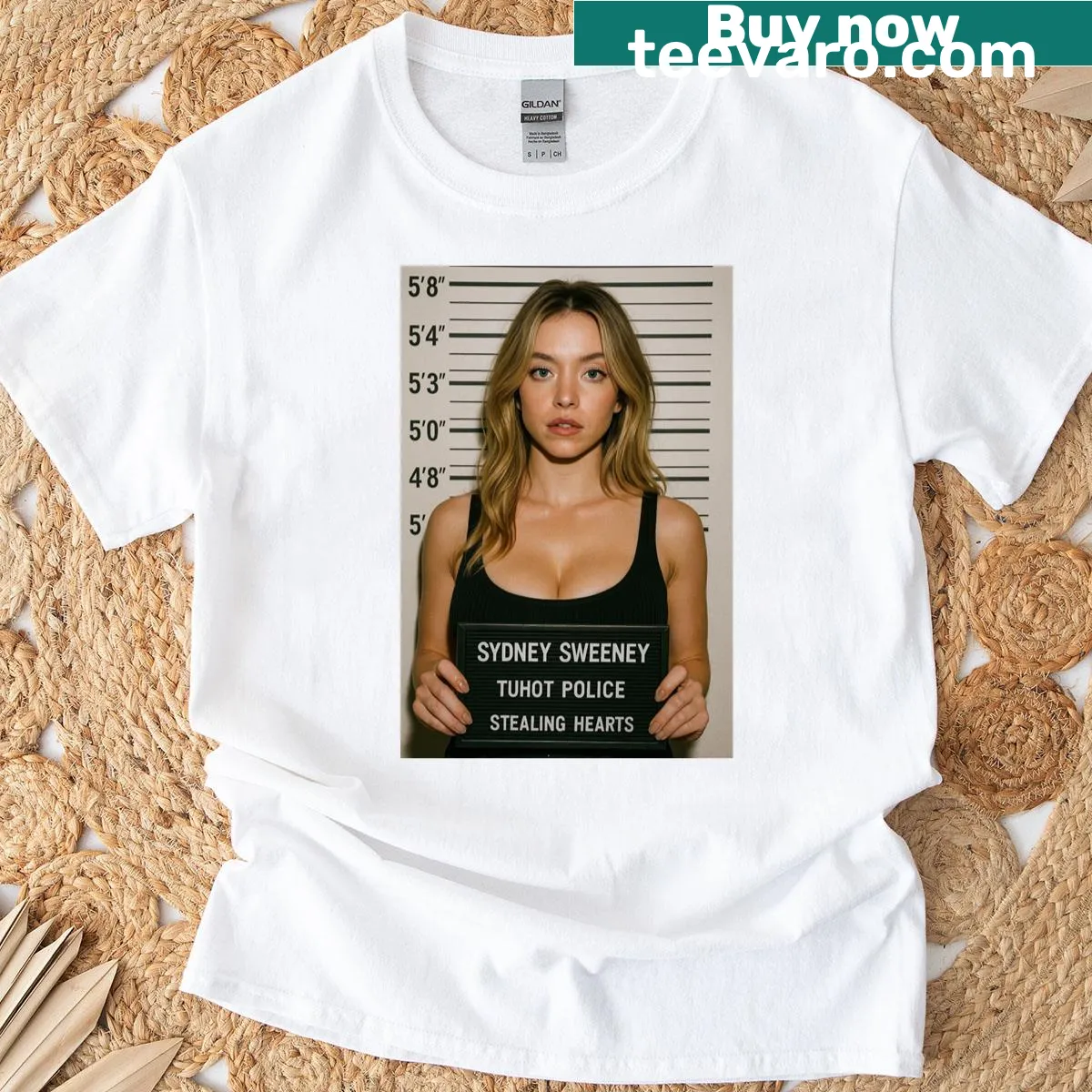 Tribute tee featuring Sydney Sweeney and playful phrase — on a men's t-shirt