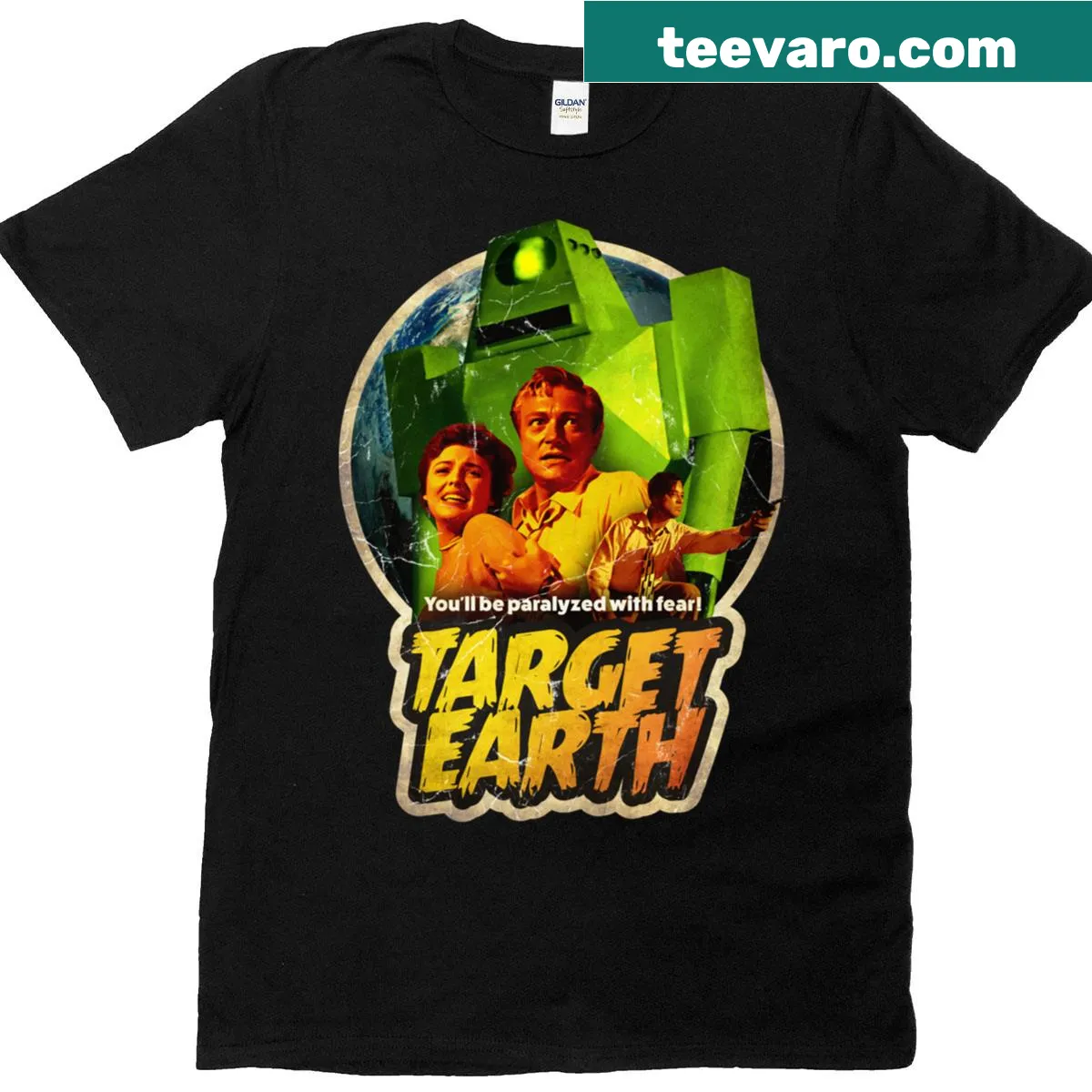 Vintage t-shirt inspired by the 1954 film 'Target Earth' — on a men's t-shirt
