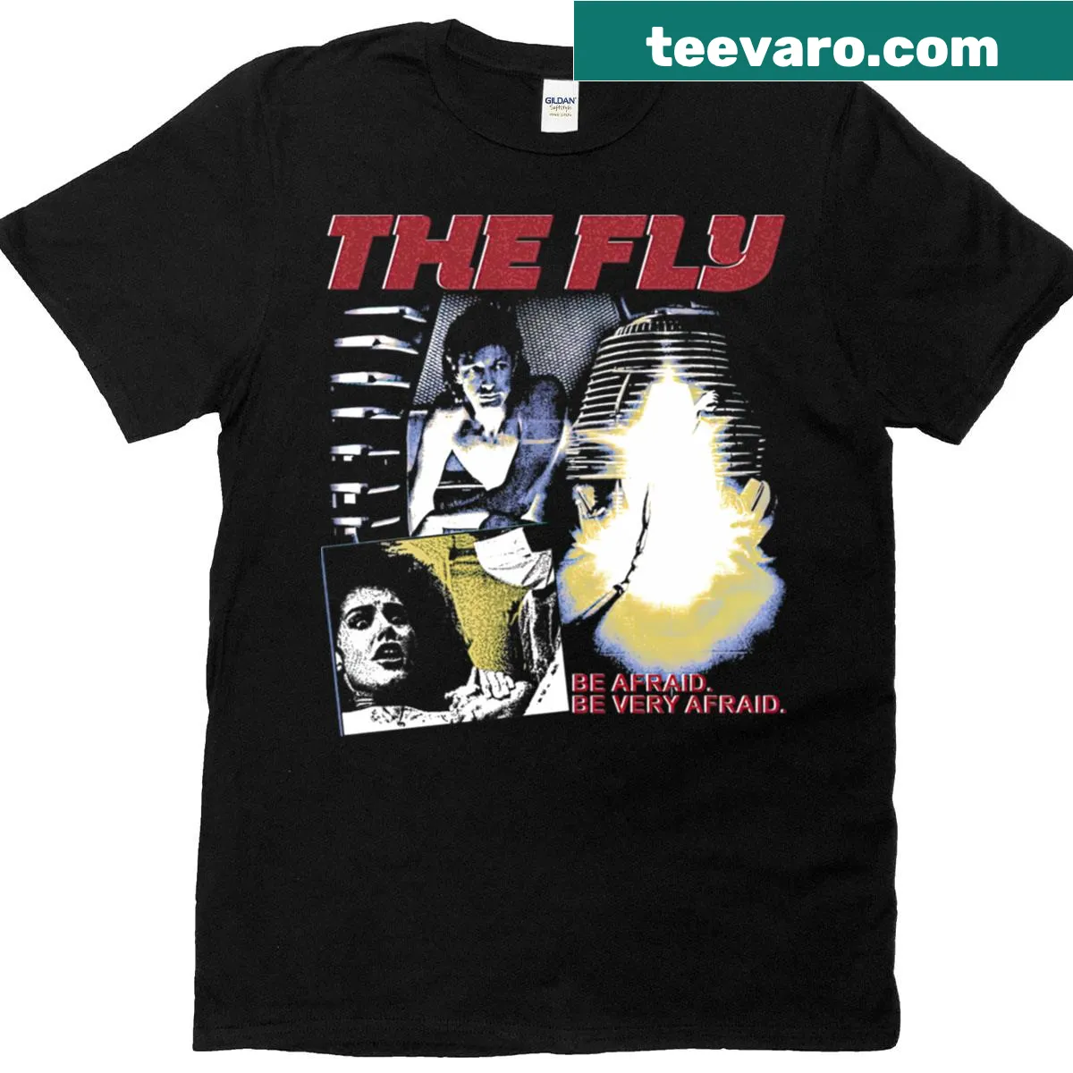 Vintage distressed T-shirt inspired by The Fly 1980s horror film — on a men's t-shirt