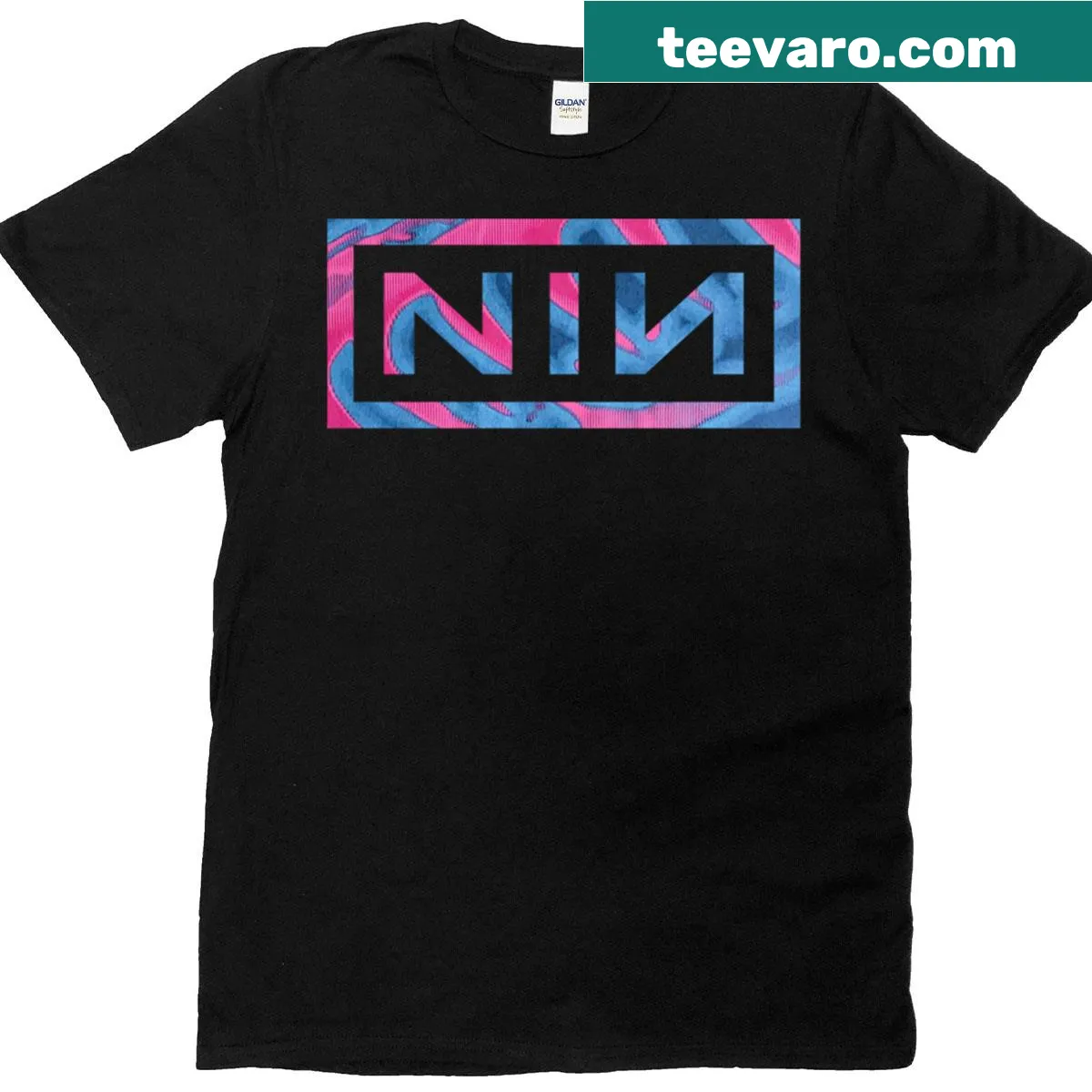 Minimalist t-shirt featuring the word 'Nin' in an abstract style — on a men's t-shirt