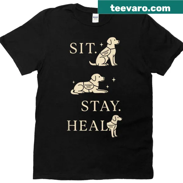 T-shirt celebrating therapy dogs and their handlers with supportive text