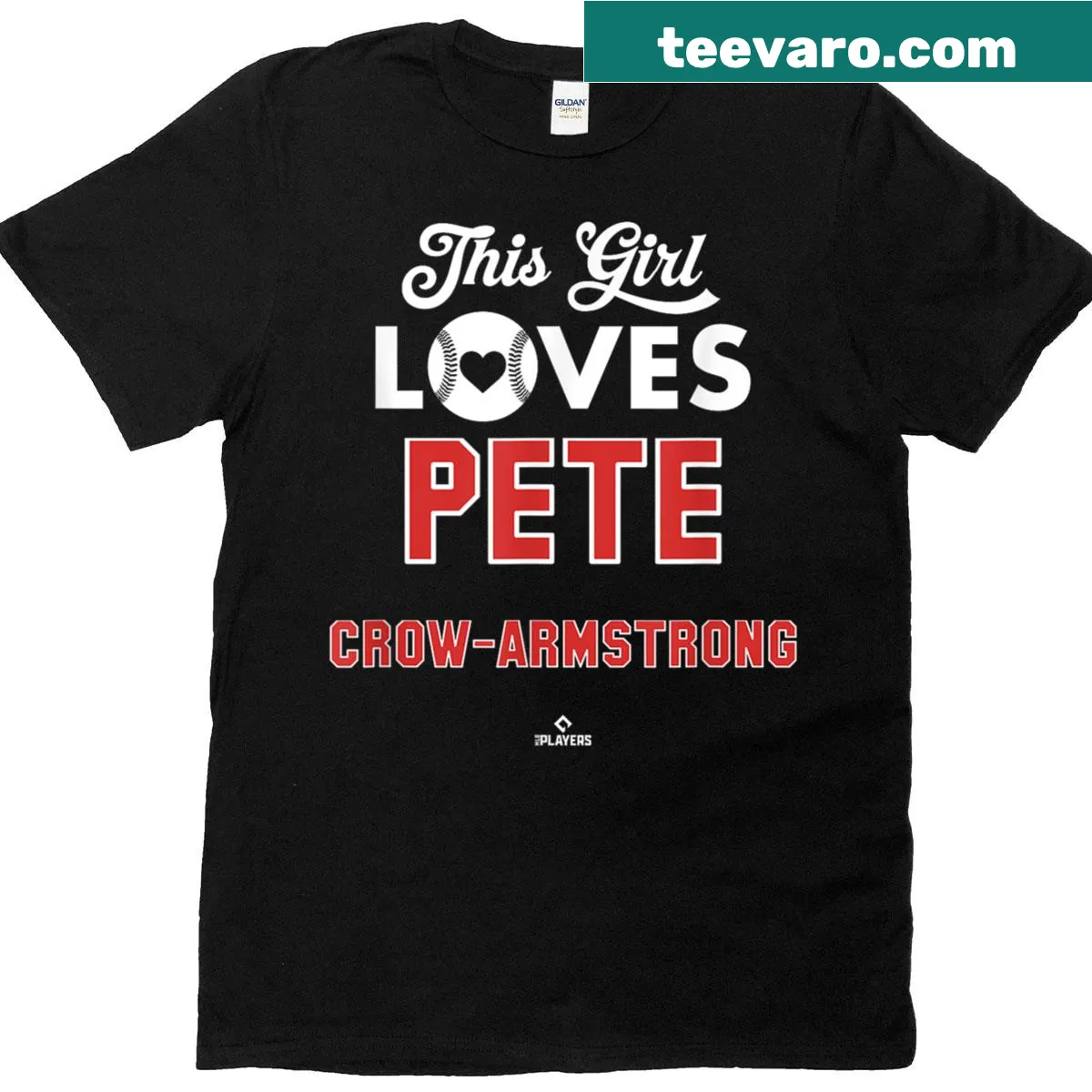Typography t-shirt with 'This Girl Loves Pete Crow Armstrong' text — on a men's t-shirt