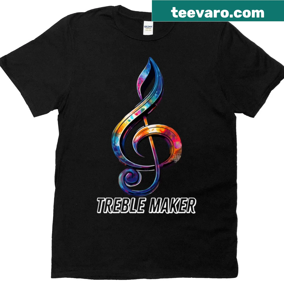 Music-themed T-shirt with the phrase 'Treble Maker' — on a men's t-shirt
