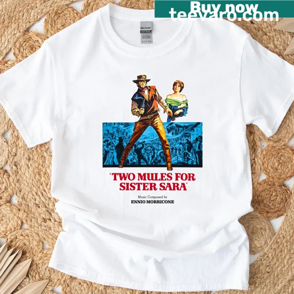 Vintage cinema-themed T-shirt inspired by Two Mules For Sister Sara