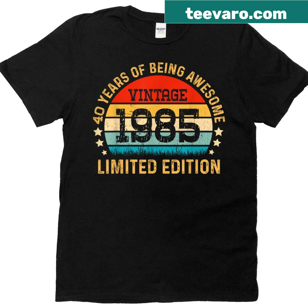 Vintage 40th birthday T-shirt with distressed 40 and 1985 design — on a men's t-shirt