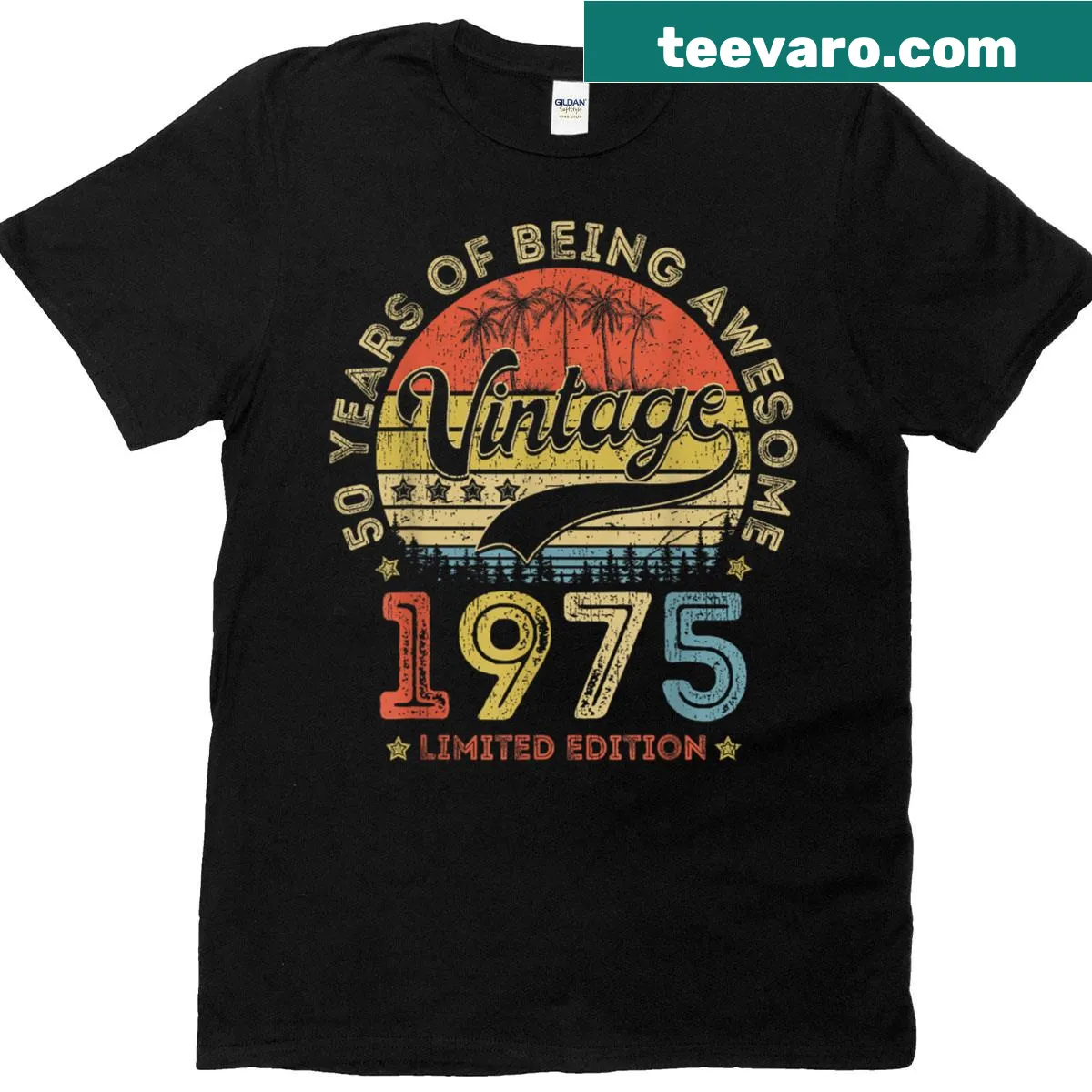 Vintage T-shirt celebrating a 50th birthday in 1975 — on a men's t-shirt