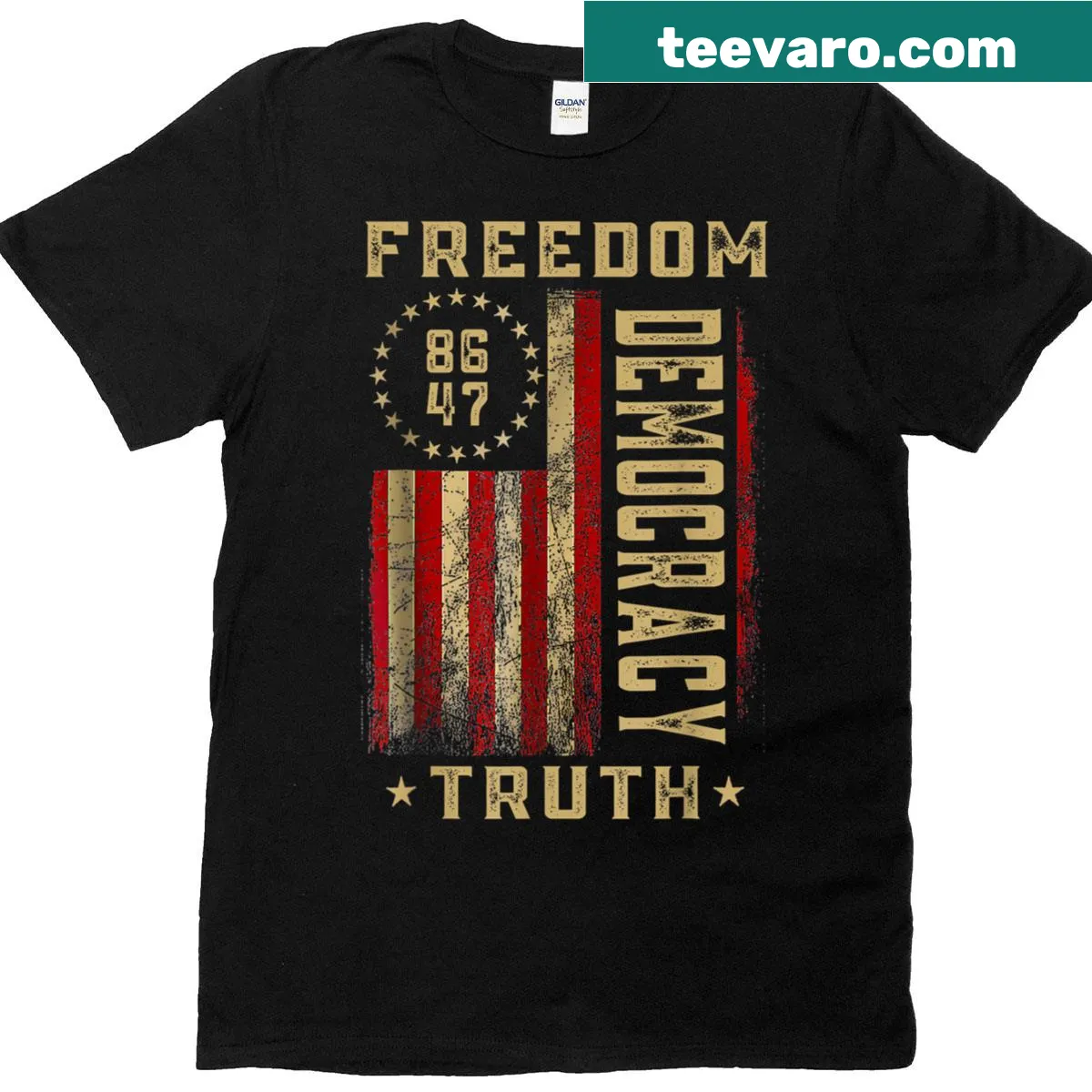 Vintage t-shirt with US flag and funny typography — on a men's t-shirt