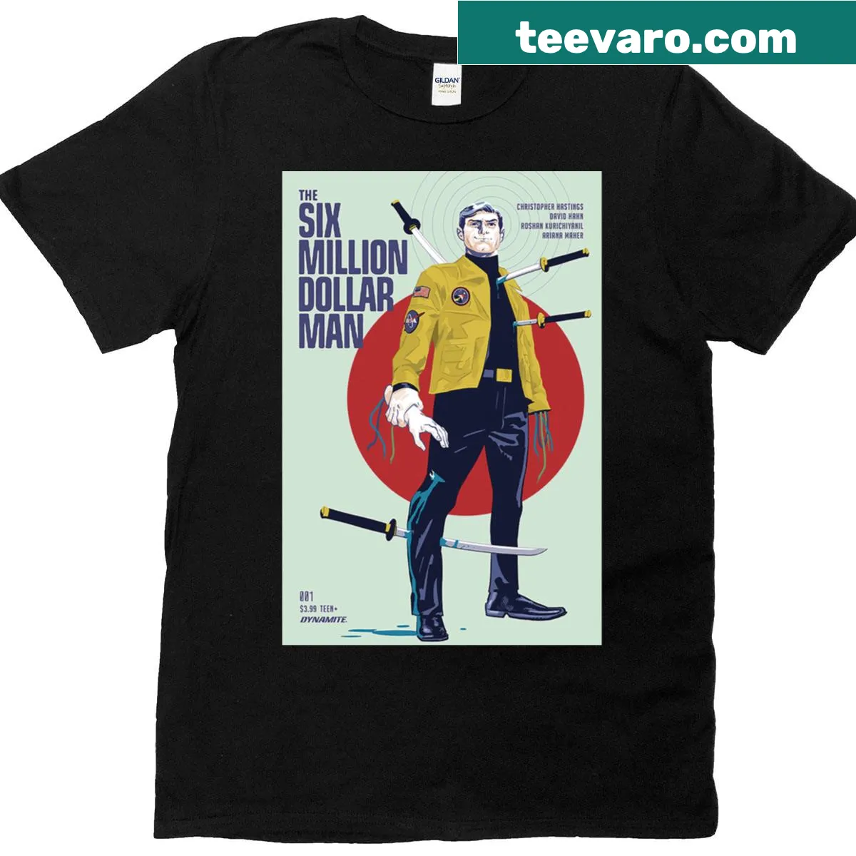 Vintage t-shirt with fun typography celebrating movie action — on a men's t-shirt