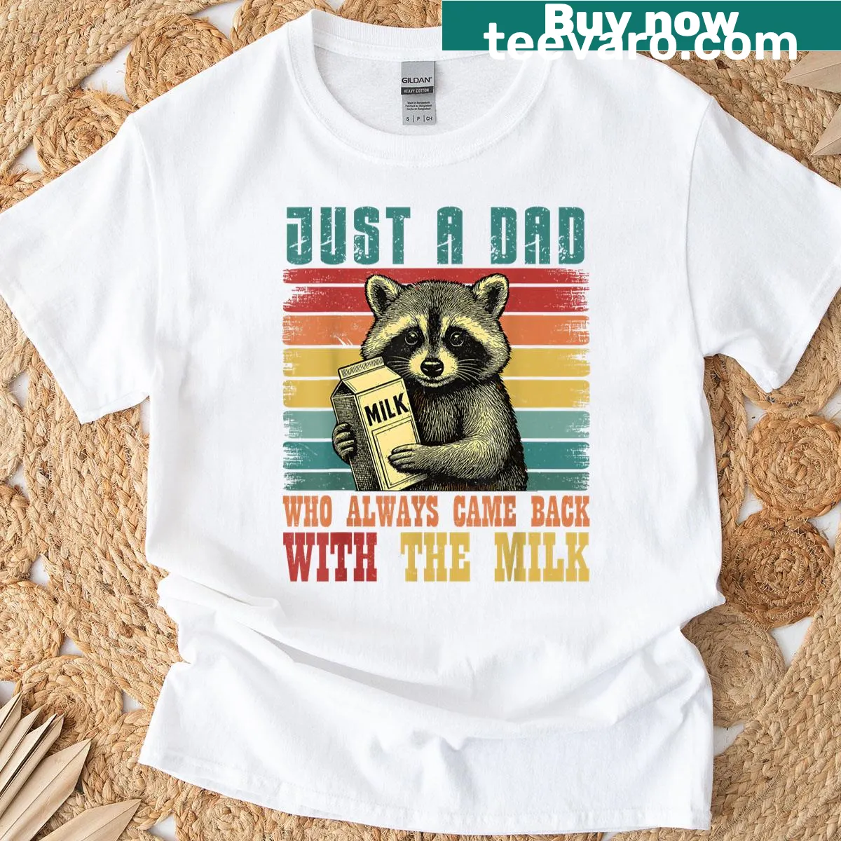 Vintage dad t-shirt with raccoon and funny milk saying — on a men's t-shirt