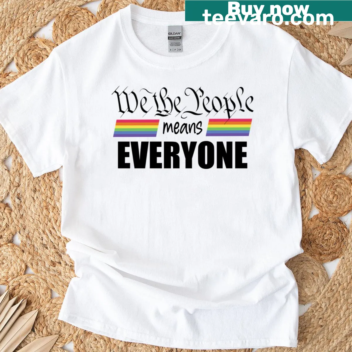 Pride T-shirt with the phrase 'We The People Means Everyone' promoting inclusivity. — on a men's t-shirt