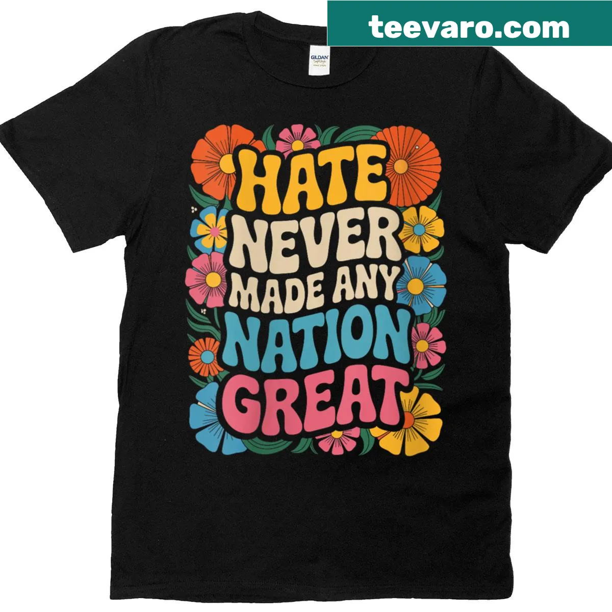 T-shirt with floral design and anti-Trump text — on a men's t-shirt