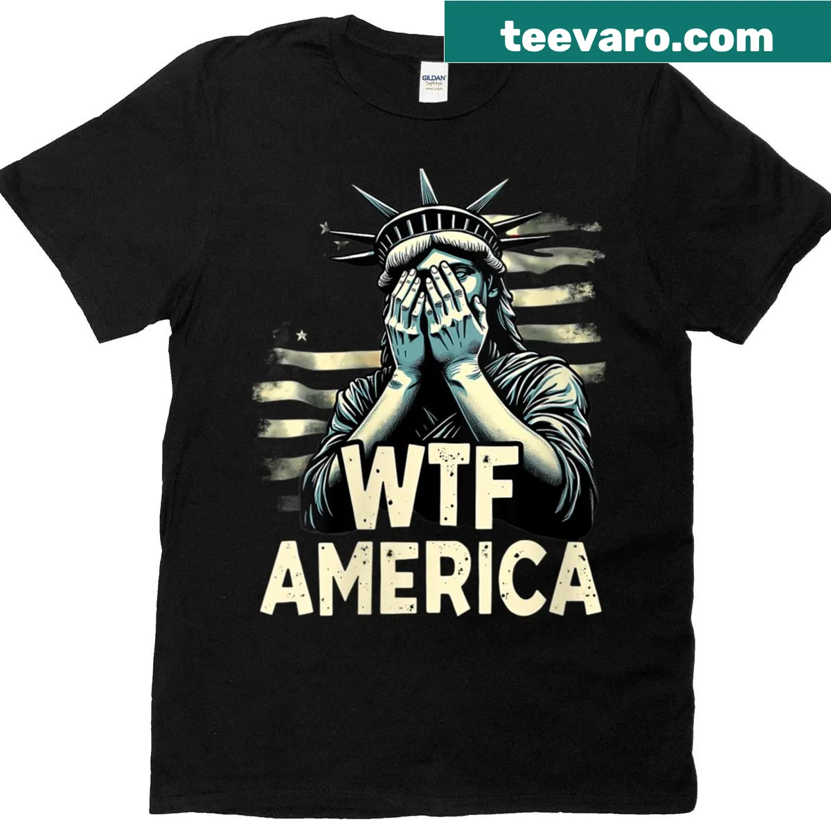 Funny anti-Trump t-shirt with the phrase 'Wtf America' — on a men's t-shirt