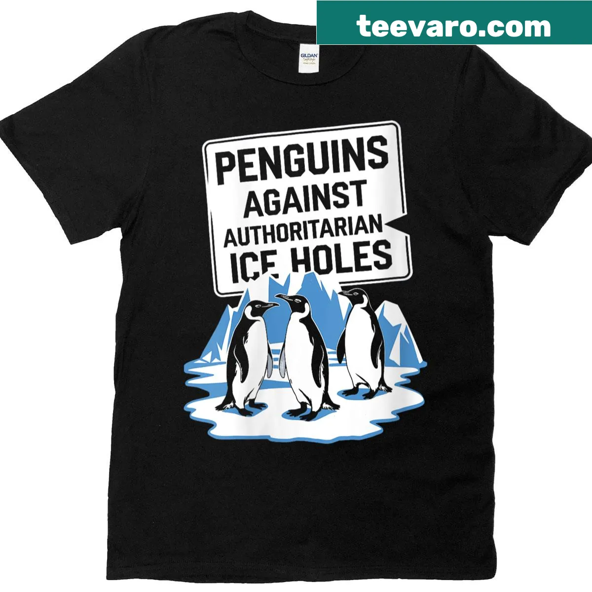 Funny penguin graphic t-shirt for women with anti-Trump theme — on a men's t-shirt