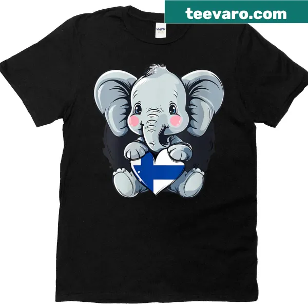 Cute elephant graphic with Finland flag design on t-shirt