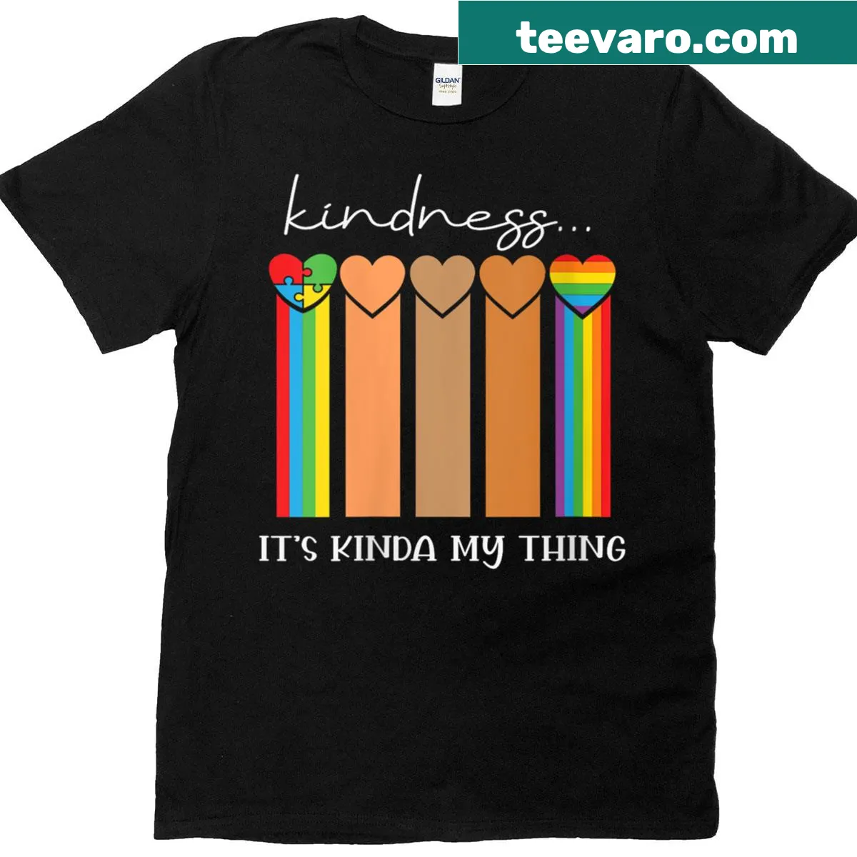 Rainbow design T-shirt with text 'Kindness Matters' for women. — on a men's t-shirt