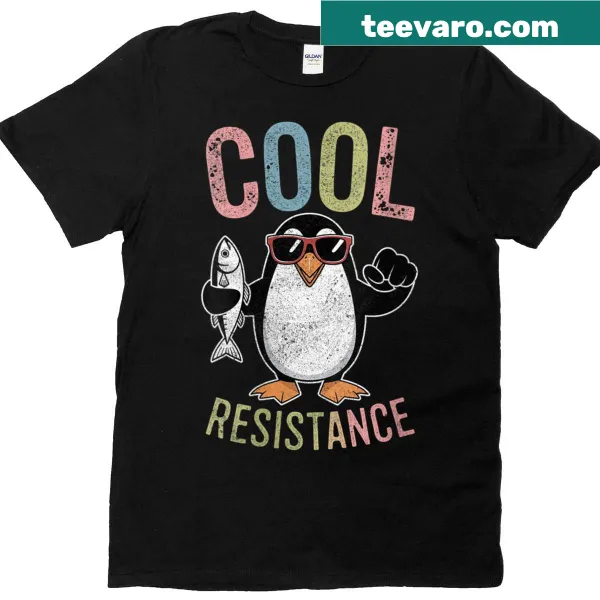 Edgy penguin emblem T-shirt with protest message for women.