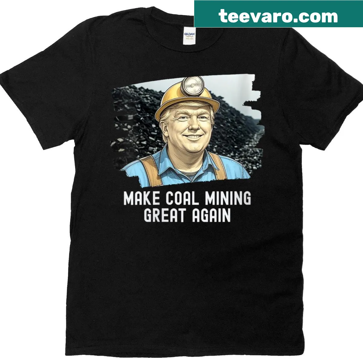 Mining-themed T-shirt with 'Make Coal Mining Great Again' text for women. — on a men's t-shirt