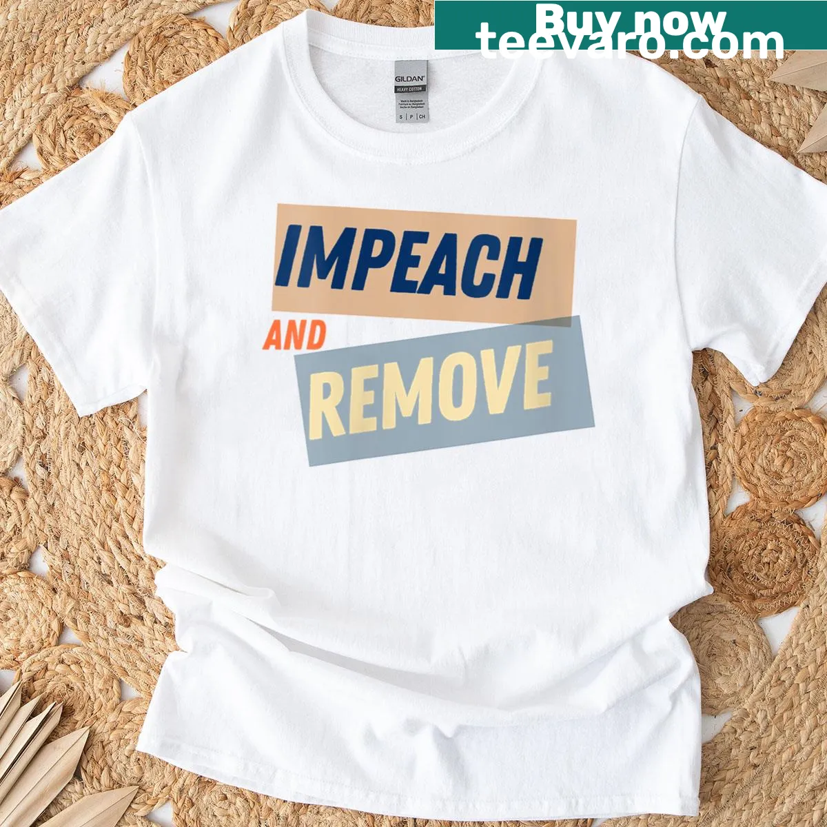 T-shirt with bold text advocating for impeachment of Trump — on a men's t-shirt