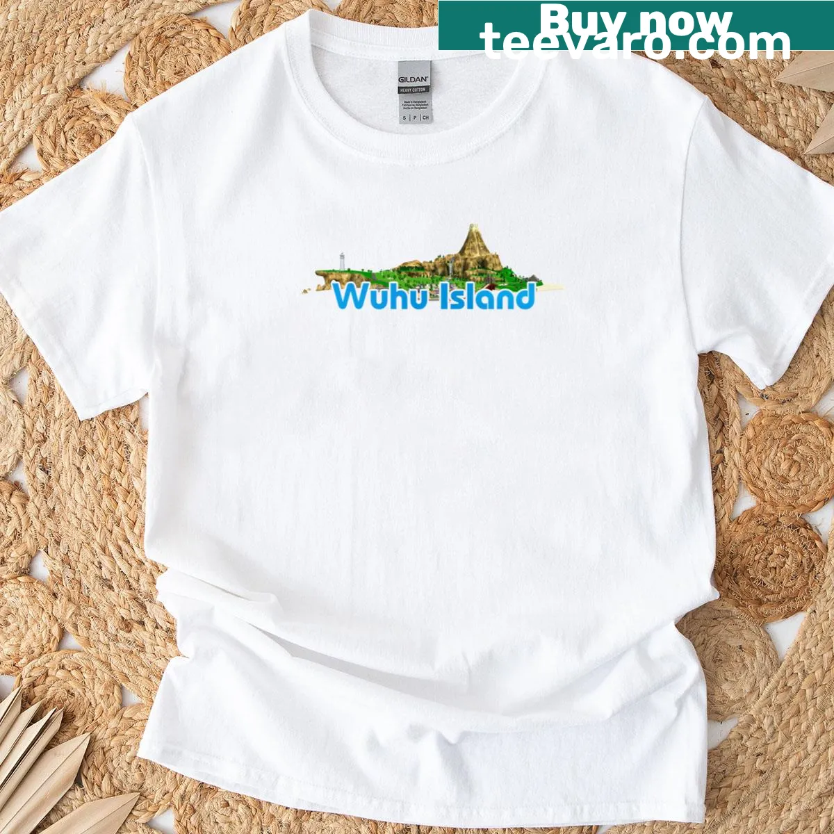 Playful illustrated T-shirt depicting Wuhu Island — on a men's t-shirt