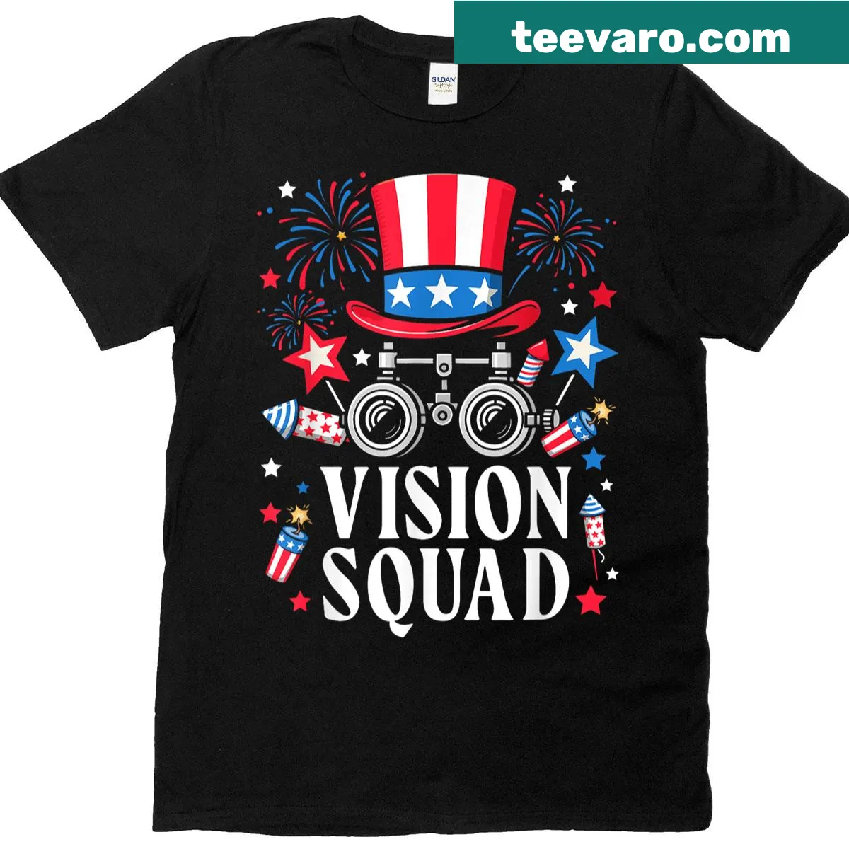 Optometry t-shirt with 'Vision Squad' Fourth of July design — on a men's t-shirt
