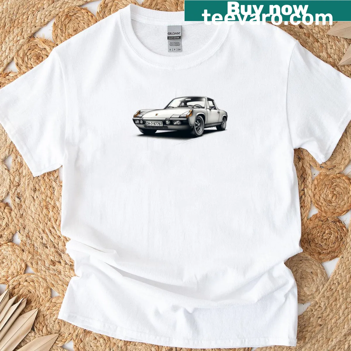 Realistic print of a 914 Porsche sports car on a t-shirt — on a men's t-shirt