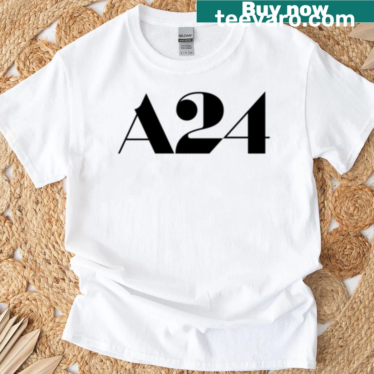 A24 logo t-shirt featuring a prominent black logo at the center. — on a men's t-shirt
