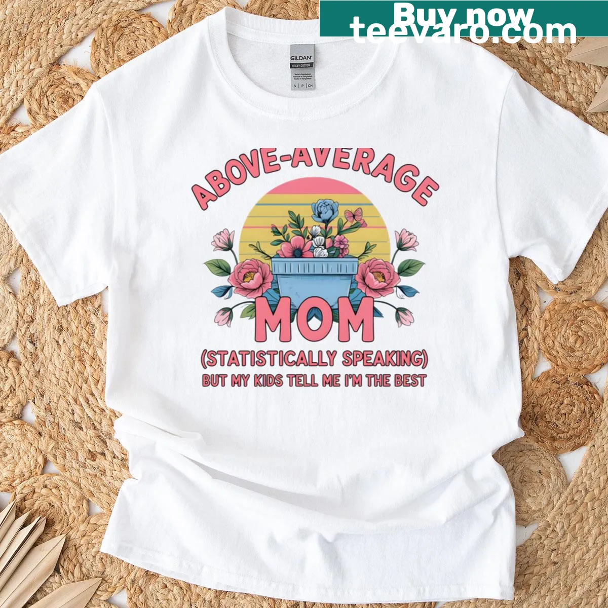 Humorous t-shirt for moms with the phrase 'Above-average Mom - Statistically Speaking' — on a men's t-shirt