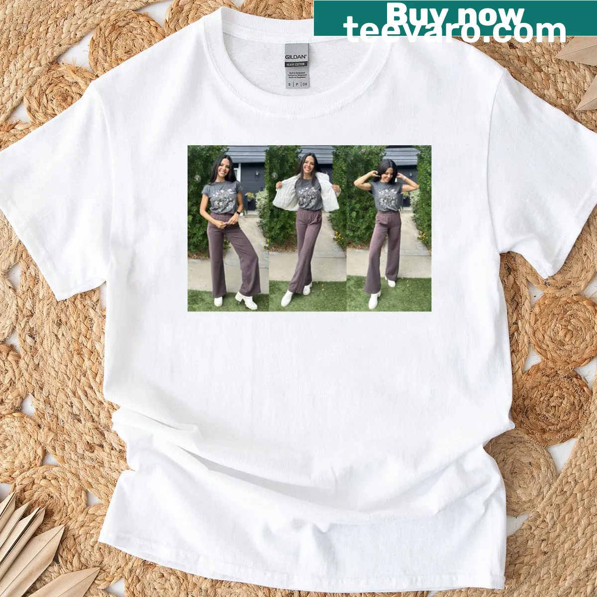 Loose vintage flower print tee with cute animal graphics — on a men's t-shirt