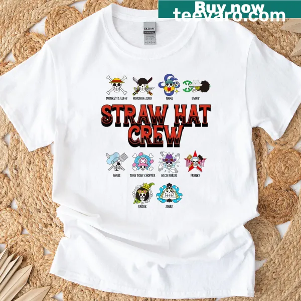 T-shirt featuring the Straw Hat Crew Jolly Roger logo from One Piece