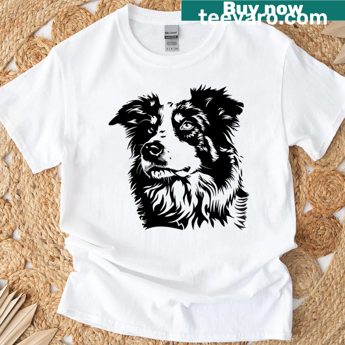 Silhouette of an Australian Shepherd on T-shirt in black — on a men's t-shirt