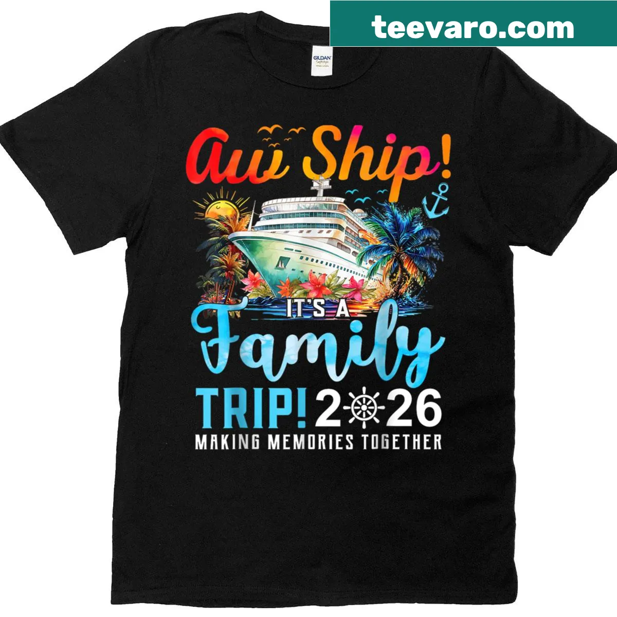 Nautical-themed family trip t-shirt with fun graphics and playful text — on a men's t-shirt