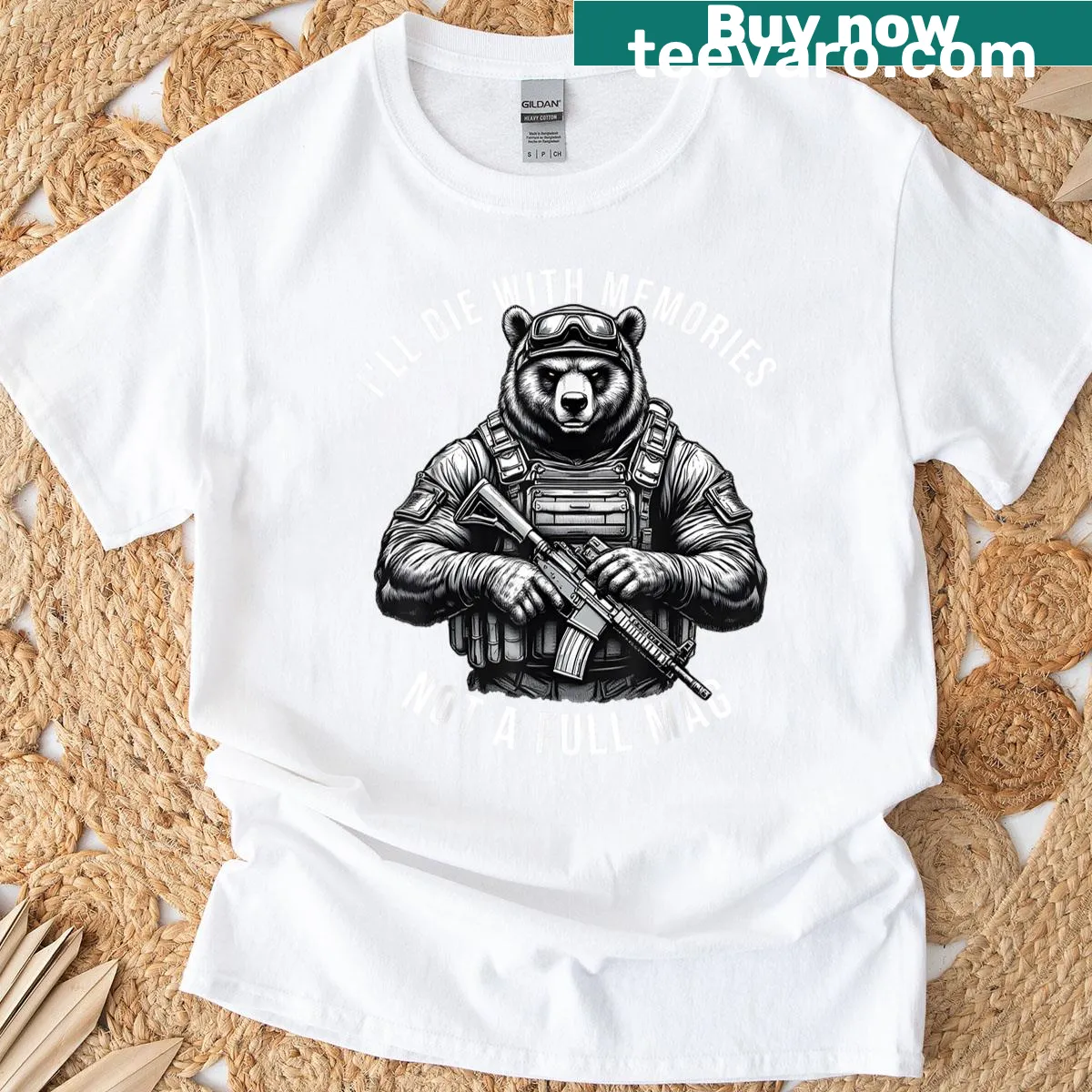 Sentimental T-shirt with the phrase about memories and materialism — on a men's t-shirt