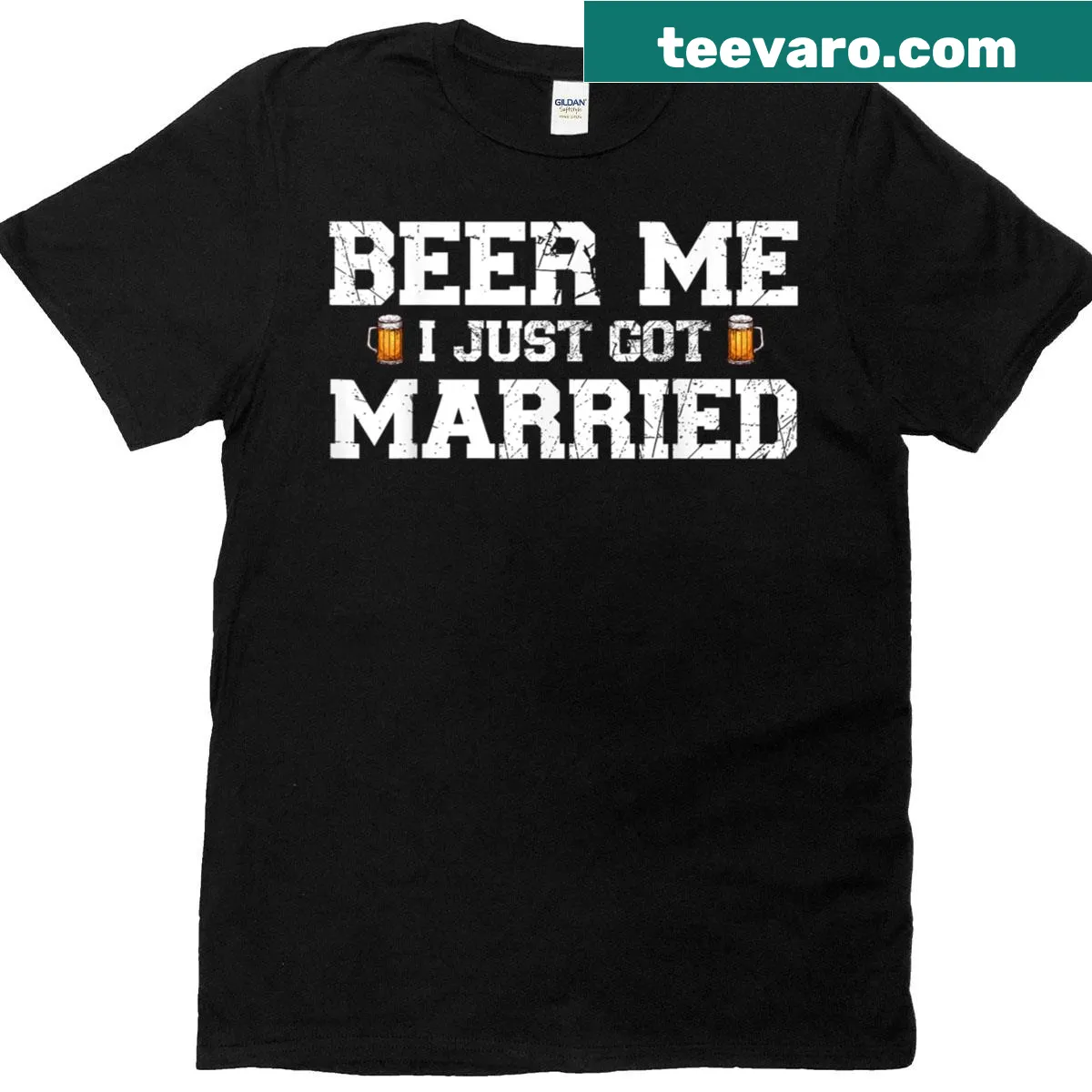 Humorous Beer Me I Just Got Married design for grooms — on a men's t-shirt