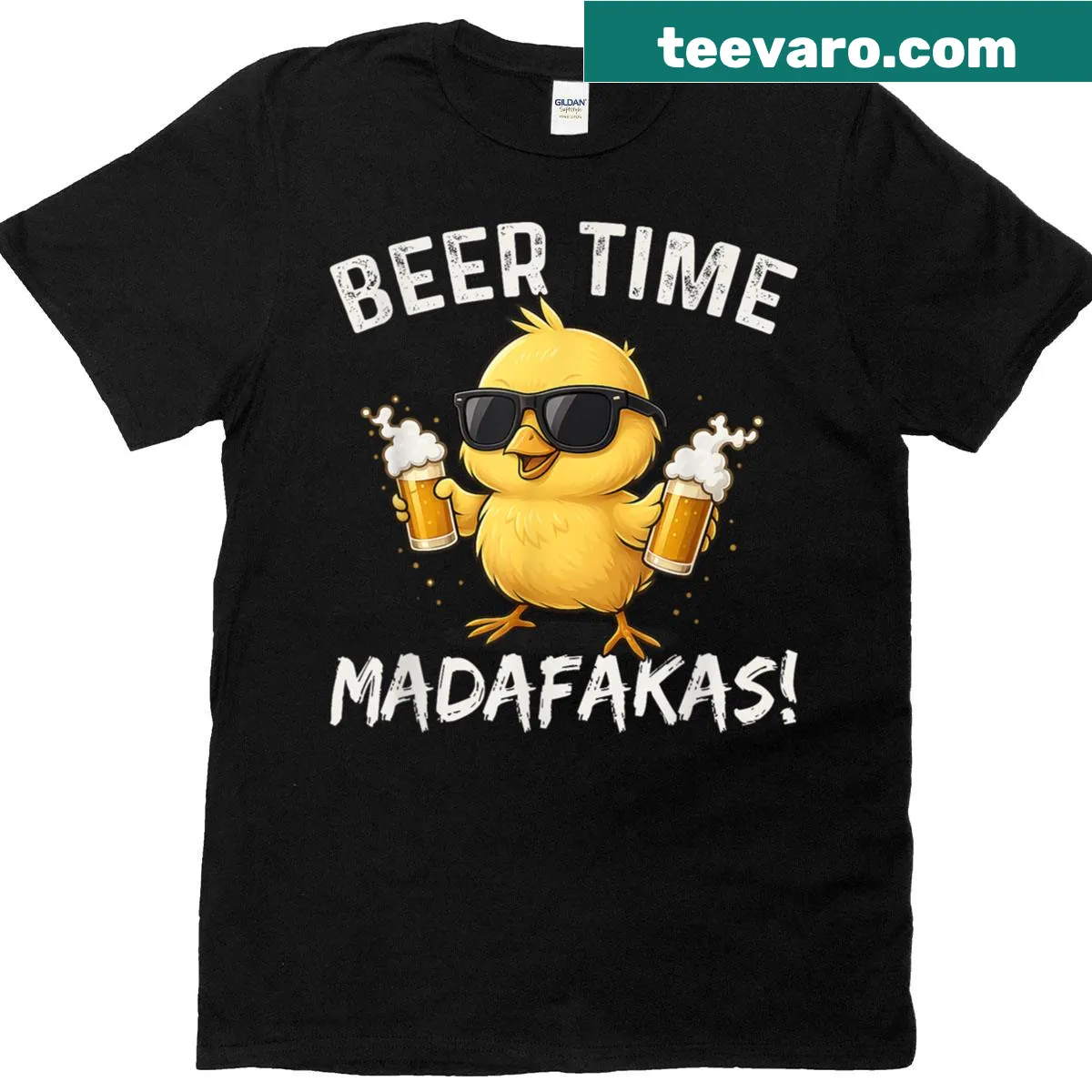 Funny typography design saying 'Beer Time Madafakas' on a T-shirt — on a men's t-shirt