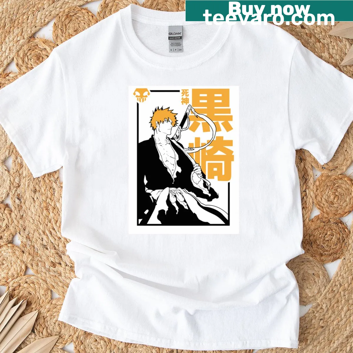 Illustrated T-shirt featuring popular anime characters and scenes — on a men's t-shirt