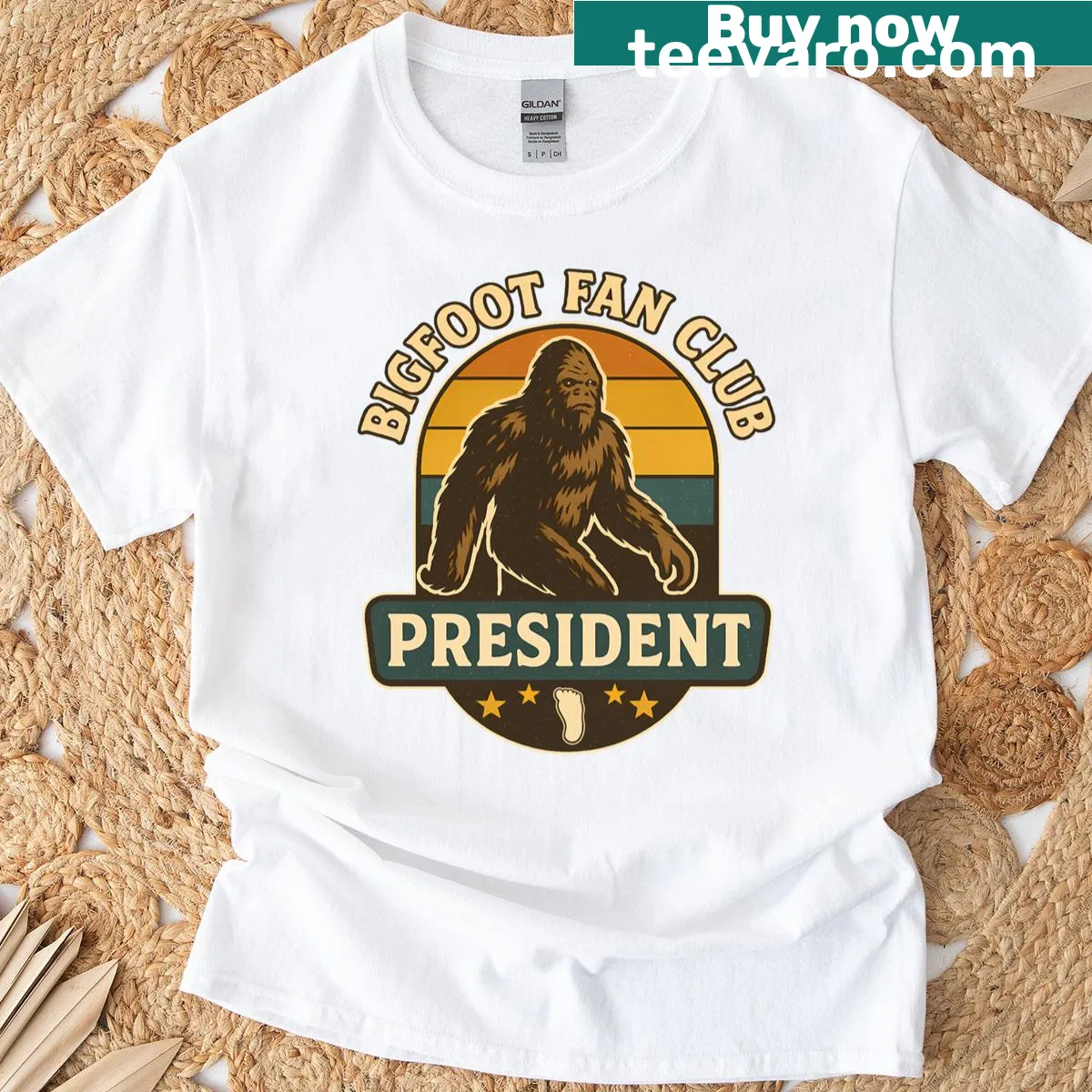Funny t-shirt declaring President of the Bigfoot Fan Club — on a men's t-shirt