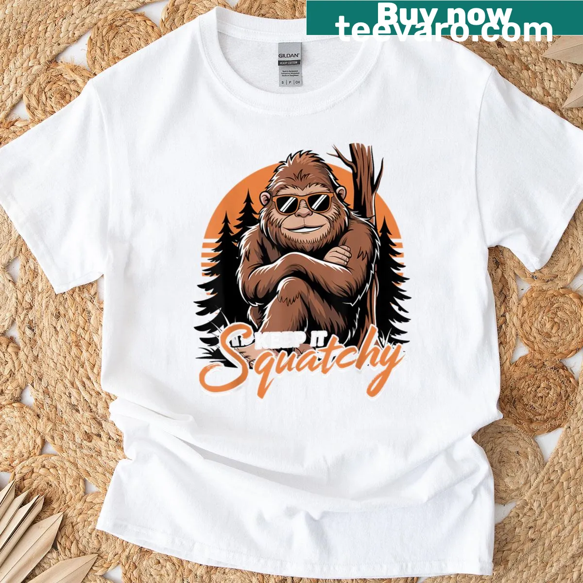 Illustration of Sasquatch on a playful T-shirt design — on a men's t-shirt