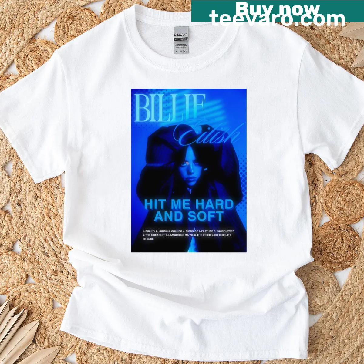 Billie Eilish fanmerch T-shirt with edgy typography — on a men's t-shirt