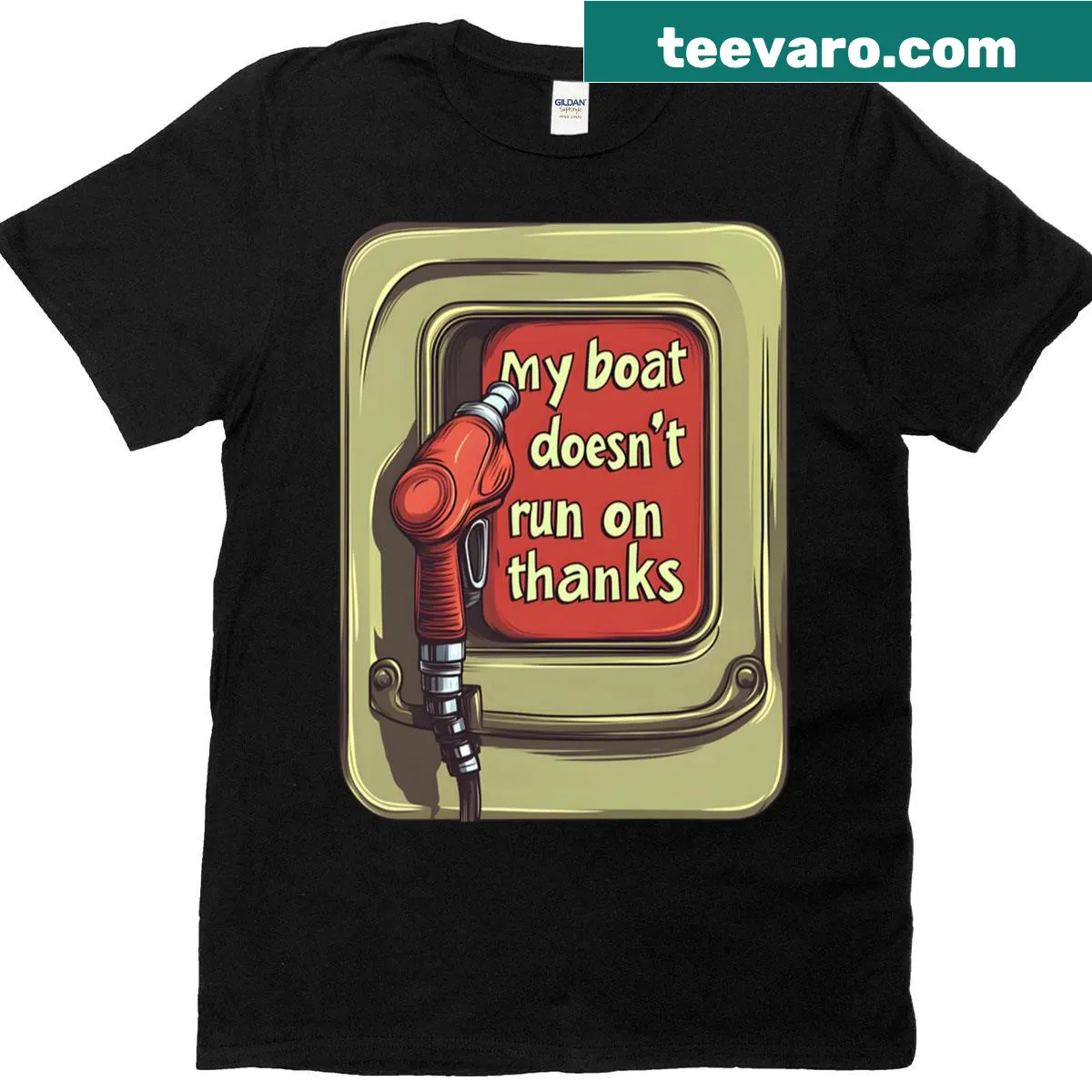 Funny T-shirt stating 'Boat Doesn't Run On Thanks' for boat lovers — on a men's t-shirt