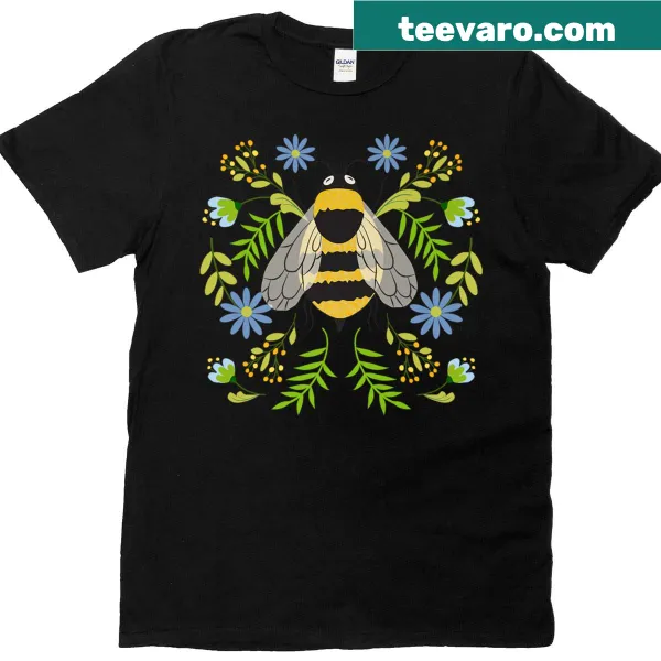 Bohemian T-shirt with an illustration of bees and flowers